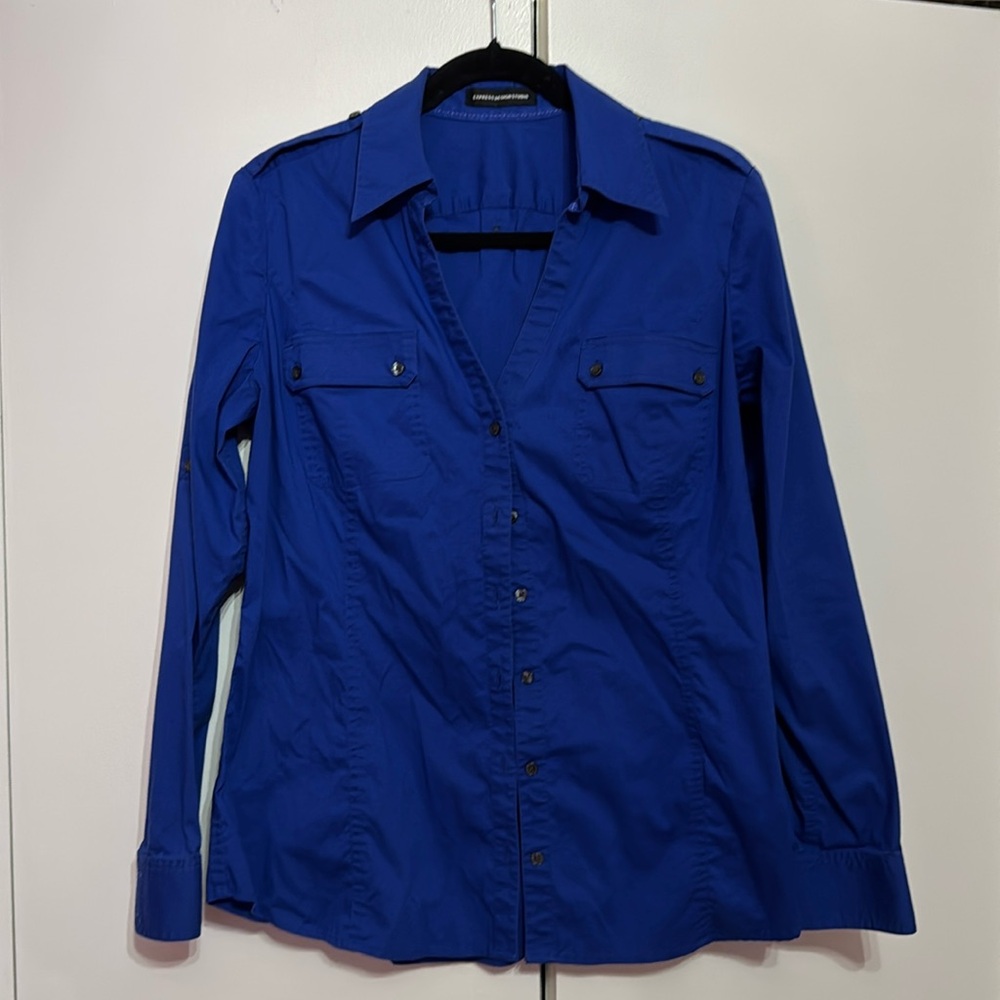 Express Designs Button Up Business Fitted Long Sleeve